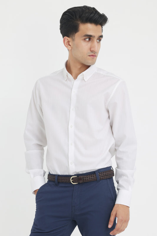 TEXTURED BUTTON-DOWN SHIRT-WHITE-LINING