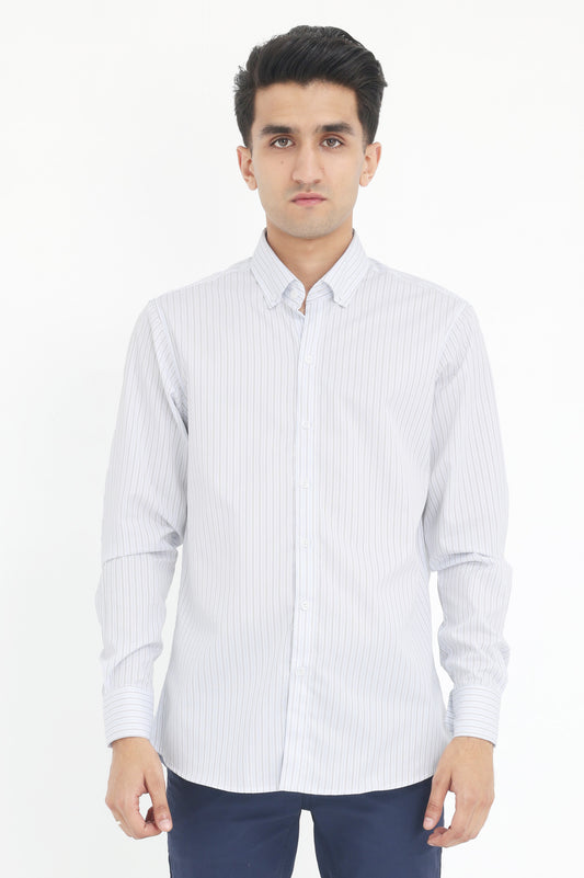 CLASSIC BUTTON-DOWN OXFORD SHIRT-WHITE-GREY