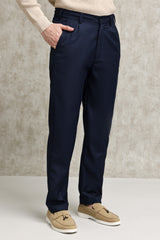 TAILORED PLEATED FORMAL TROUSERS-NAVY