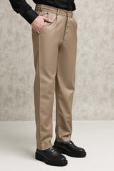 TAILORED PLEATED FORMAL TROUSERS-KHAKI