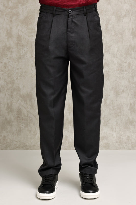 TAILORED PLEATED FORMAL TROUSERS-CHARCOAL