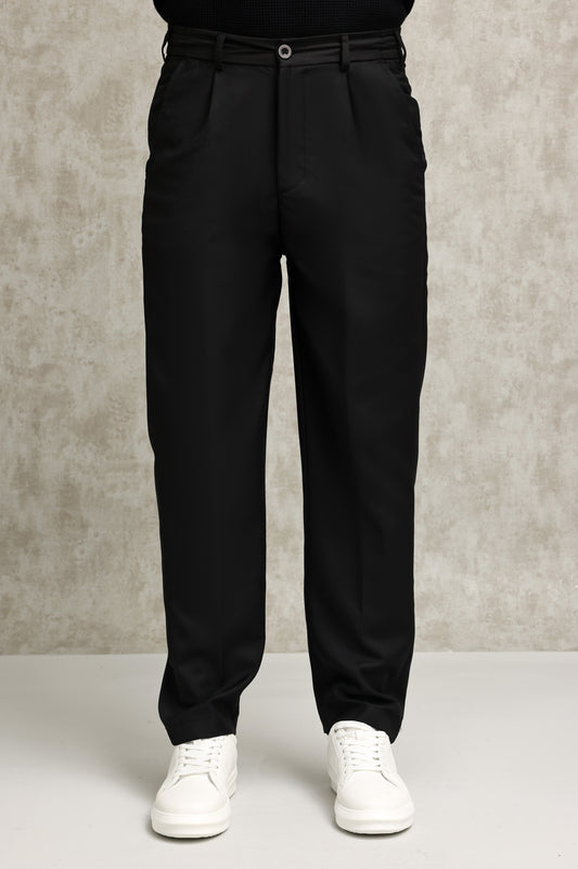 TAILORED PLEATED FORMAL TROUSERS-BLACK