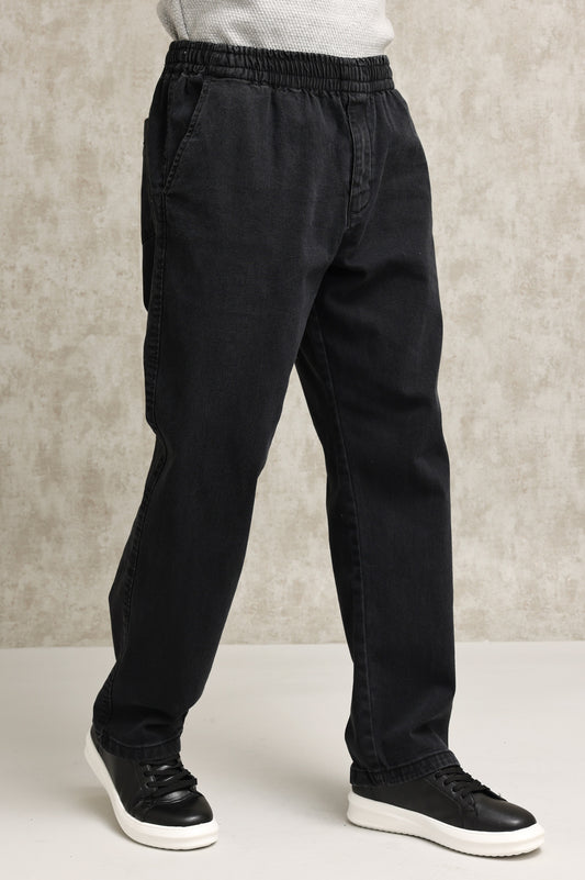 MODERN STRETCH-DENIM JOGGERS-BLACK