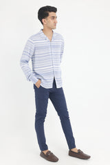 STRIPED CASUAL SHIRT-BLUE-WHT