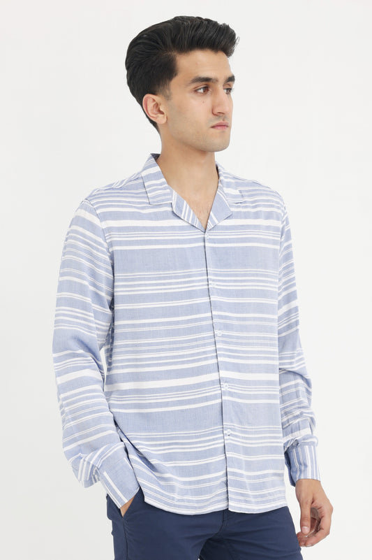 STRIPED CASUAL SHIRT-BLUE-WHT