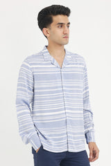 STRIPED CASUAL SHIRT-BLUE-WHT