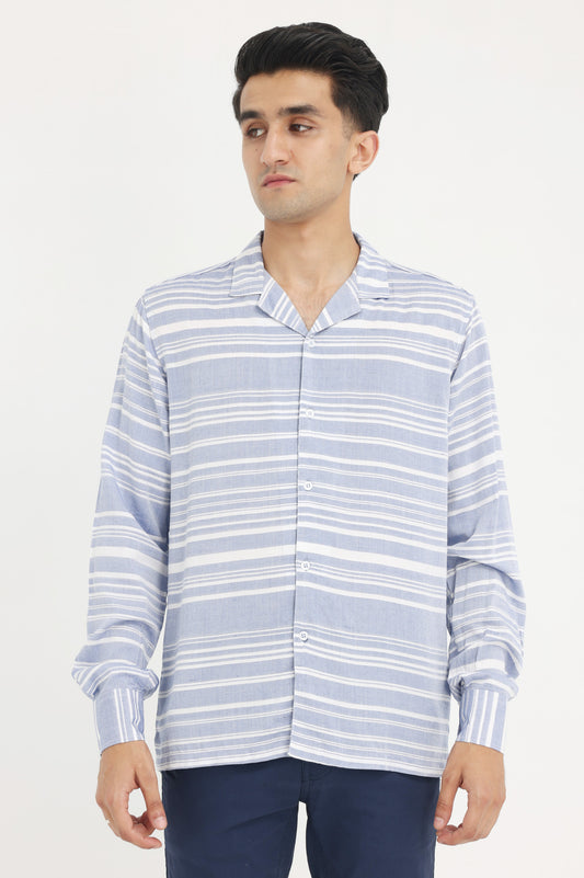 STRIPED CASUAL SHIRT-BLUE-WHT