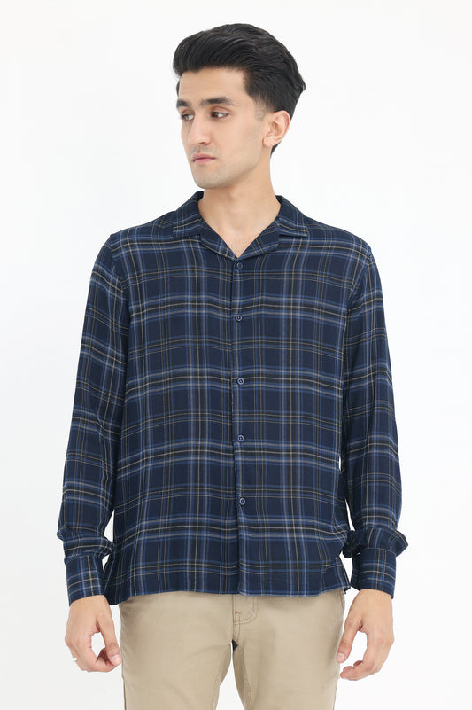 PLAID RELAXED FIT SHIRT-NAVY-CHK