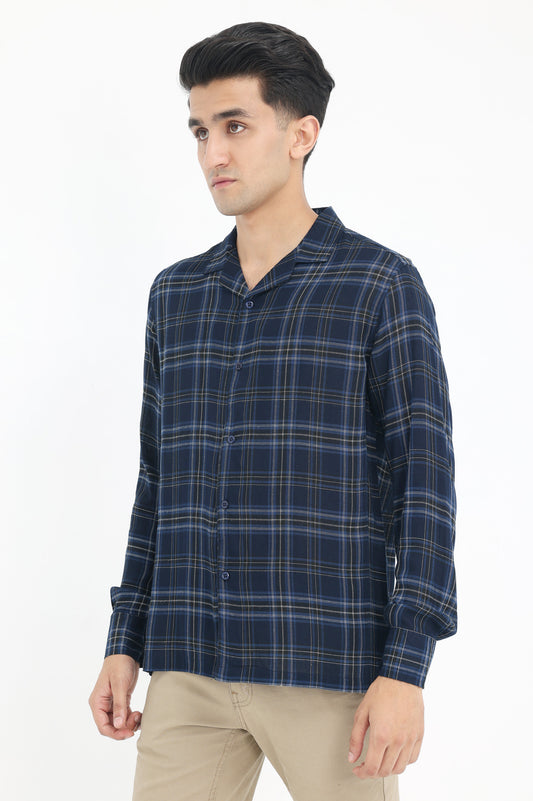 PLAID RELAXED FIT SHIRT-NAVY-CHK