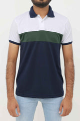 POLO T-SHIRT-WHT/GRN/NAV