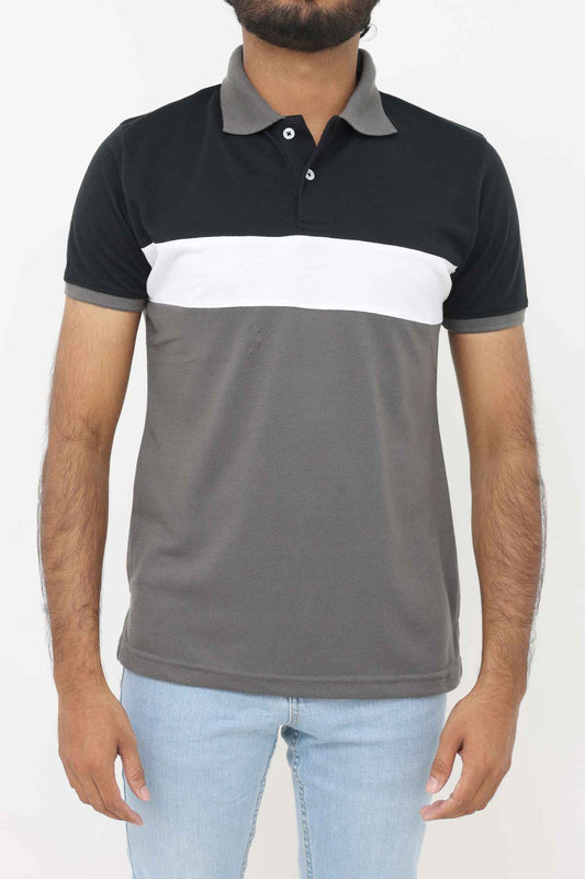 POLO T-SHIRT-BLK/WHT/GRY