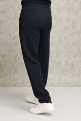 TEXTURED KNIT JOGGERS WITH DRAWSTRING WAIST-NAVY