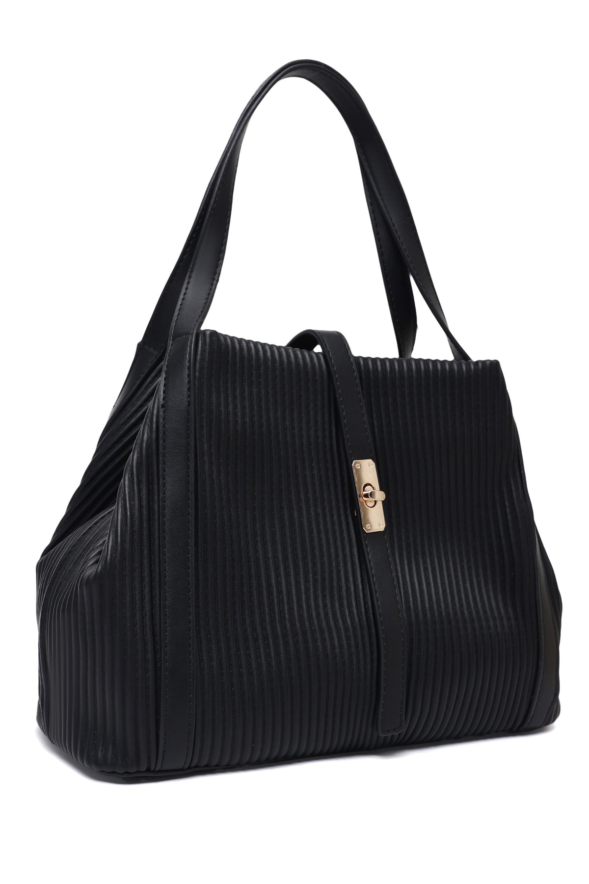 Luxe Ribbed Handbag-Black