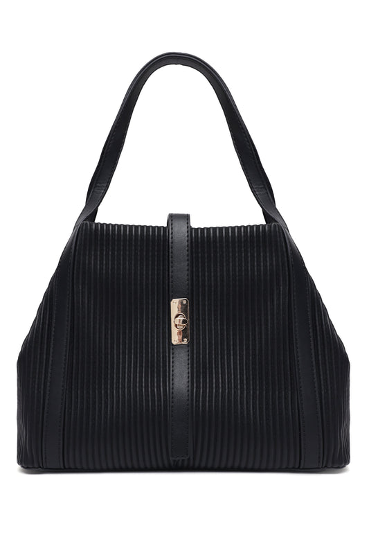 Luxe Ribbed Handbag-Black