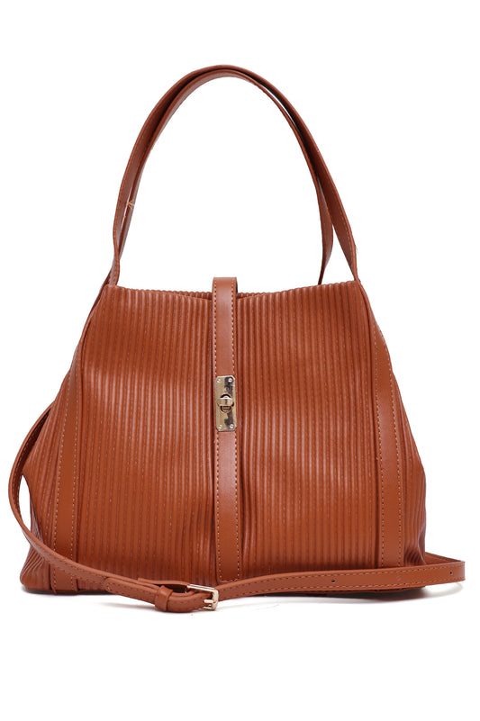 Luxe Ribbed Handbag-Brown