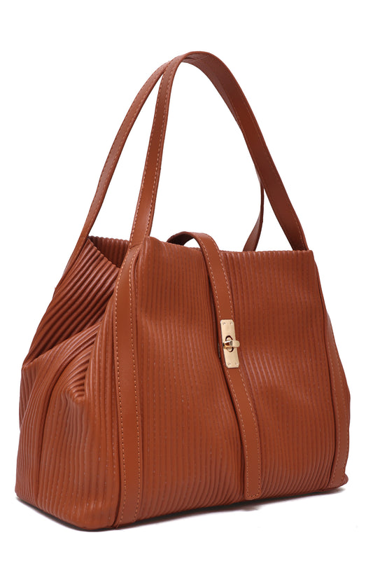 Luxe Ribbed Handbag-Brown