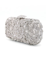 CRYSTAL FLOWER CLUTCH-SILVER