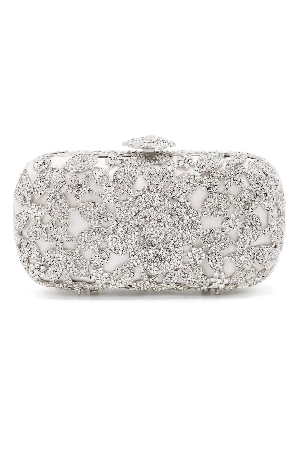 CRYSTAL FLOWER CLUTCH-SILVER