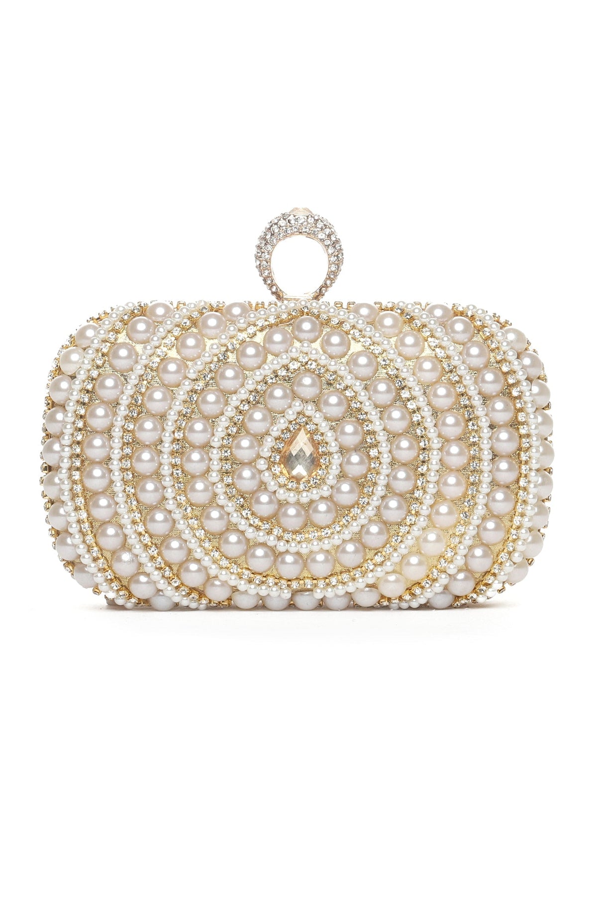 PEARL EMBELLISHED CLUTCH-GOLD