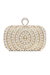 PEARL EMBELLISHED CLUTCH-GOLD