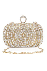 PEARL EMBELLISHED CLUTCH-GOLD