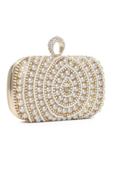 PEARL EMBELLISHED CLUTCH-GOLD