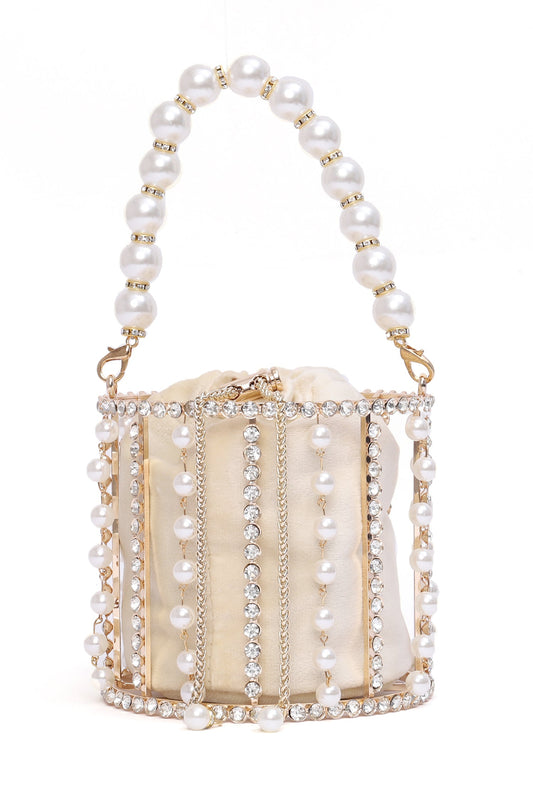 PEARLY BUCKET CLUTCH-BEIGE