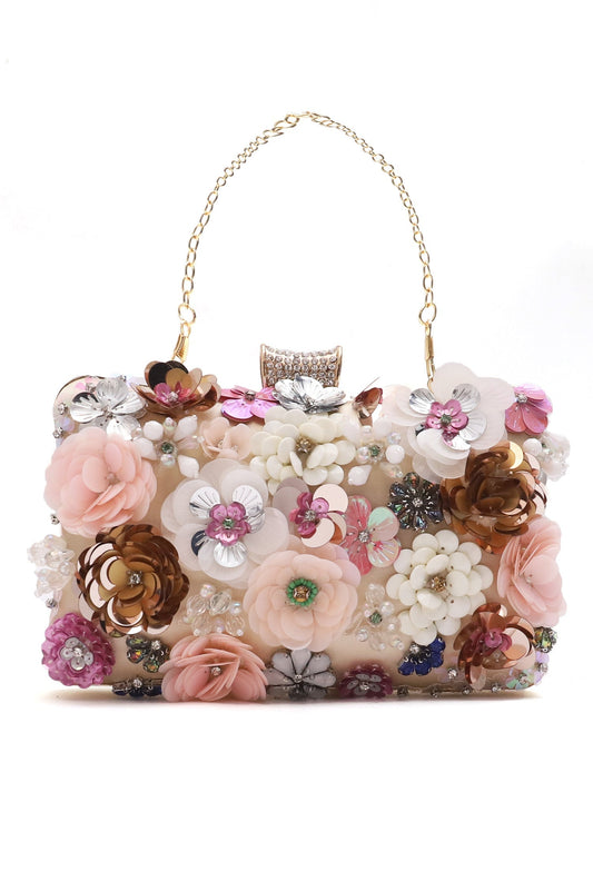 FLORAL BLOOM 3D CLUTCH-GOLD