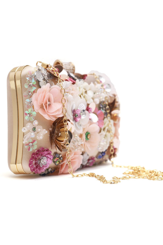 FLORAL BLOOM 3D CLUTCH-GOLD