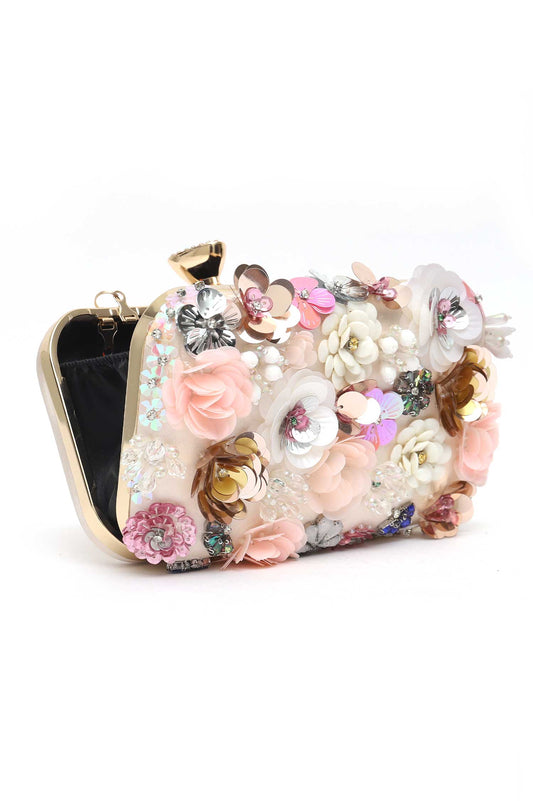 FLORAL CLUTCH-GOLD