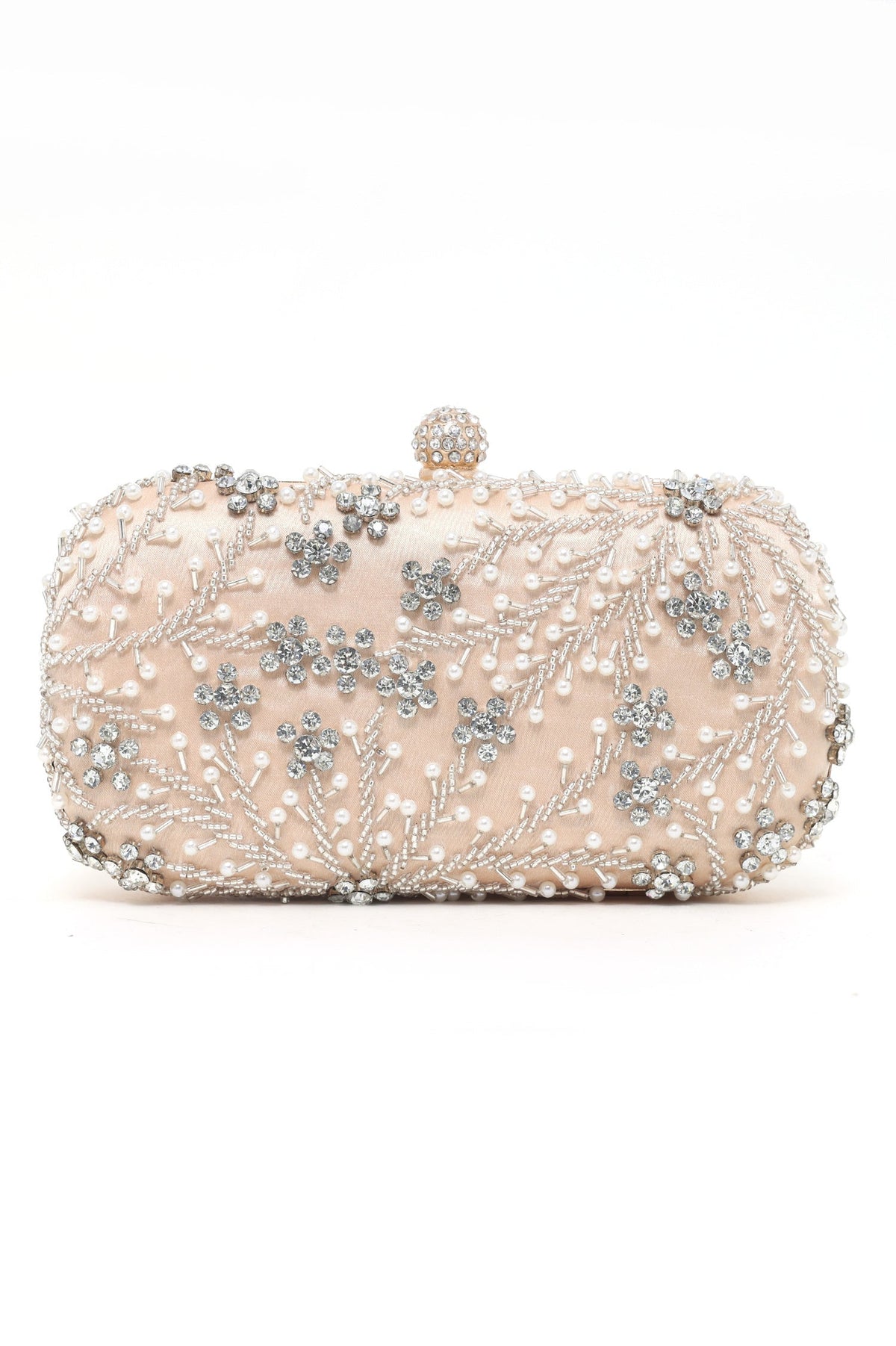 ELEGANCE FLORAL PEARL EMBELLISHED CLUTCH-GOLD