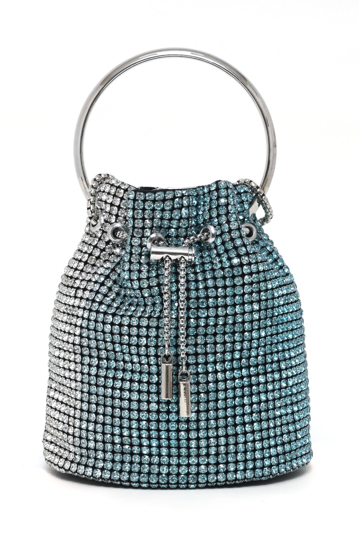 GLAM MESH RING HANDLE BAG-BLUE-SILVER