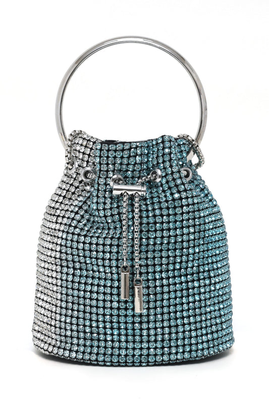 GLAM MESH RING HANDLE BAG-BLUE-SILVER