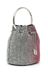 GLAM MESH RING HANDLE BAG-ROSE-SILVER