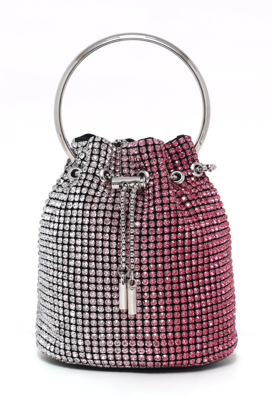 GLAM MESH RING HANDLE BAG-ROSE-SILVER