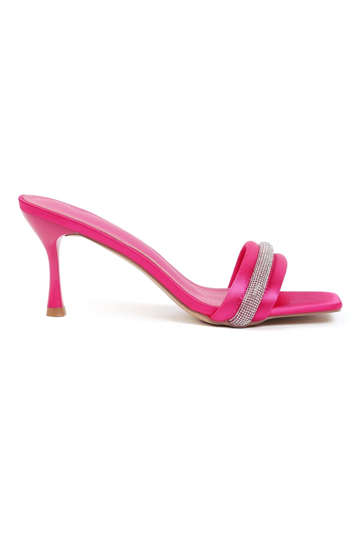 SATIN-EFFECT FABRIC HEELS-FUCHSIA