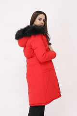 LONG PUFFER JACKET-RED-BLACK