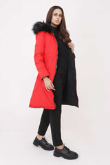 LONG PUFFER JACKET-RED-BLACK