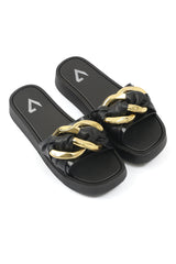 GLAM CHAIN SLIDES-BLACK