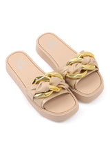 GLAM CHAIN SLIDES-BEIGE