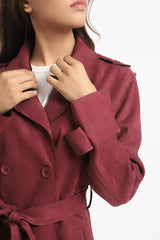 SUEDE TRENCH COAT-WINE