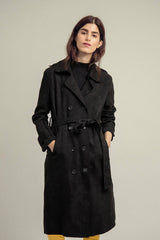 SUEDE TRENCH COAT-BLACK