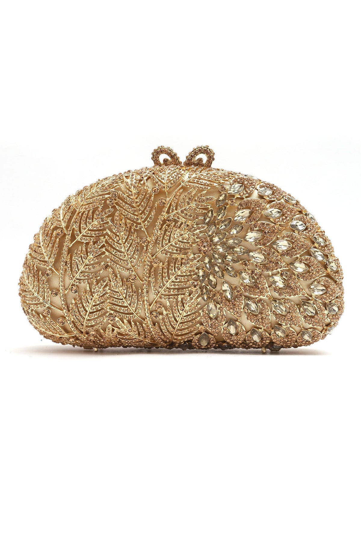 D SHAPE CRYSTAL CLUTCH-GOLD