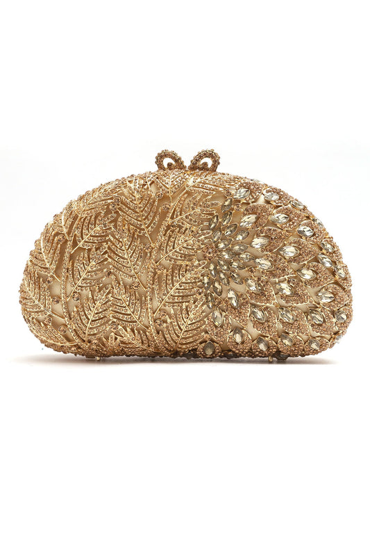 D SHAPE CRYSTAL CLUTCH-GOLD