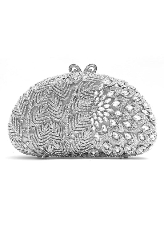 D SHAPE CRYSTAL CLUTCH-SILVER