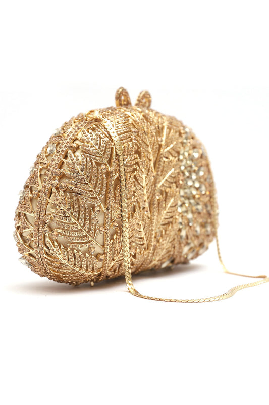 D SHAPE CRYSTAL CLUTCH-GOLD